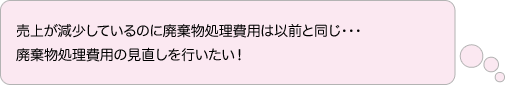売上が減少しているのに廃棄物処理費用は以前と同じ・・・ 廃棄物処理費用の見直しを行いたい！	